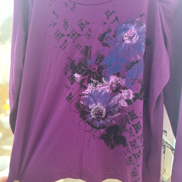 Faded Glory Purple Graphic Top Women's XL NWT Y2K Floral Butterfly Long Sleeve - Picture 5 of 6